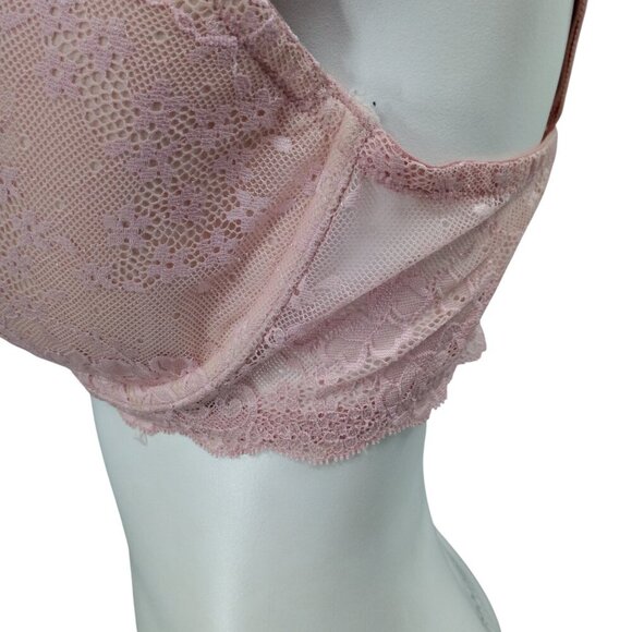 Victorias Secret Lined Demi Pink Underwire Lace Bra Size 38DD Adjustable Beige - Picture 3 of 10